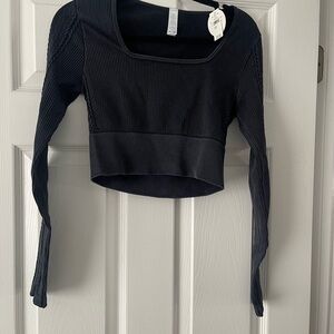 Aerie offline Black Ribbed Square-Neck Crop Top